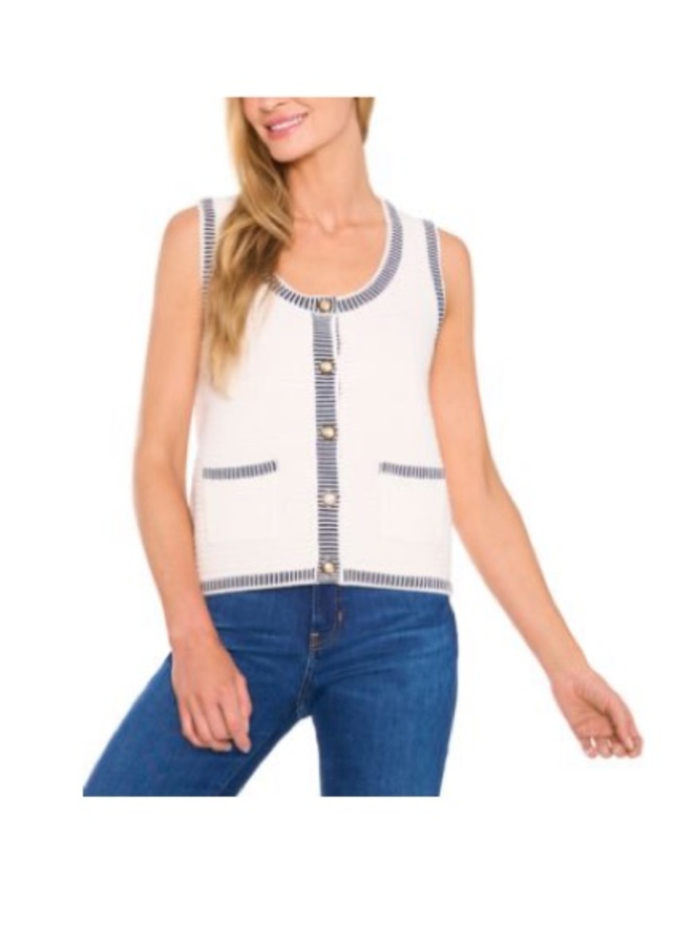 Women's Sleeveless Striped-Edge Sweater Vest